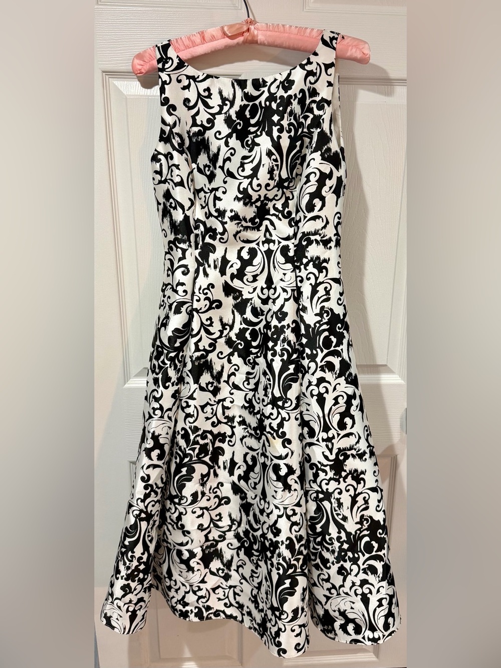 Adrianna Papell Black & White Damask Midi Dress